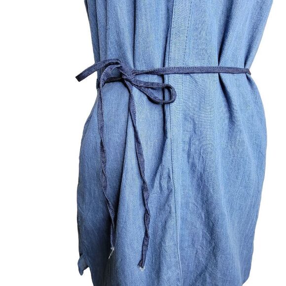 Bluet Sleeveless Two Tone Cotton Tie Waist Dress Blue Size 6 Petite - Picture 10 of 12